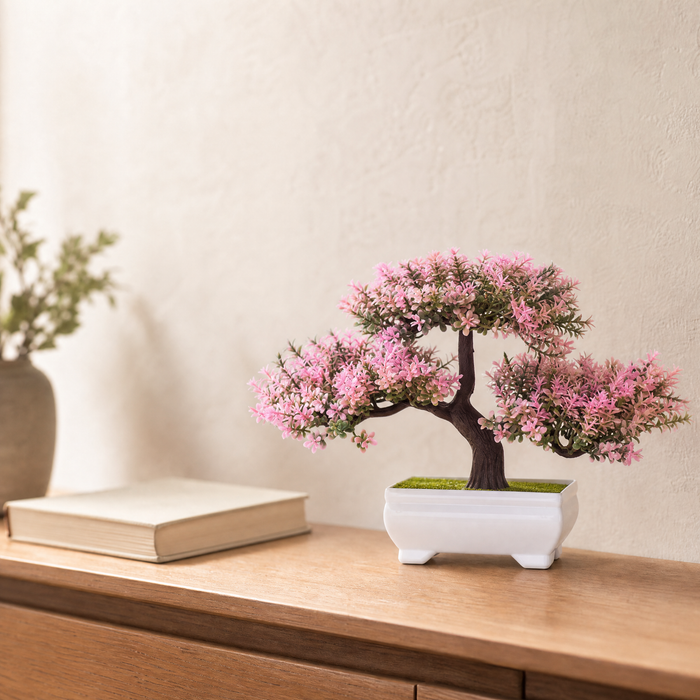 Artificial Bonsai Tree – Faux Flowering Plant Home Office Desk Decor Gift