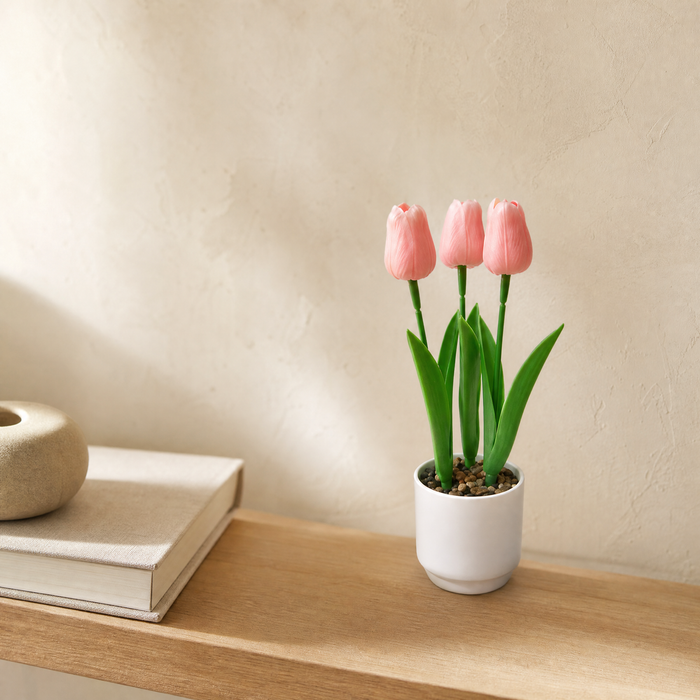 Faux Tulip Potted Plant – Realistic PVC Stems, Home Desk Decor, Wedding Table
