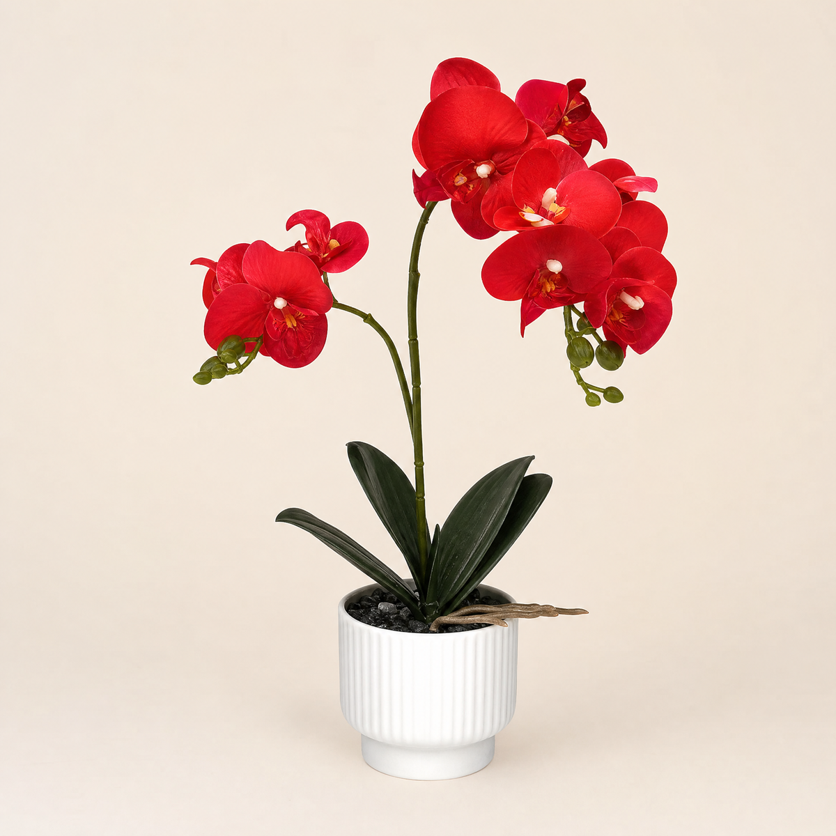 Faux Orchid Arrangement in Pot – Silk Phalaenopsis Bonsai Home Office Desk Decor