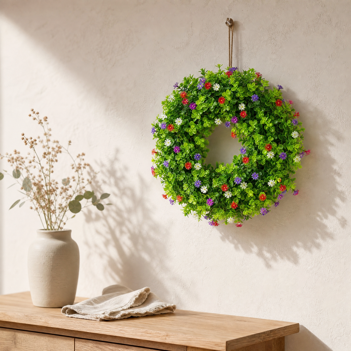 Artificial Eucalyptus Wreath – Faux Greenery Front Door Wall Spring Decor