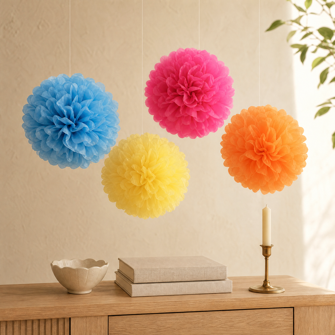 Paper Pom Poms 5 Pack – 4 to 12 Inch Wedding Birthday Party Hanging Decor