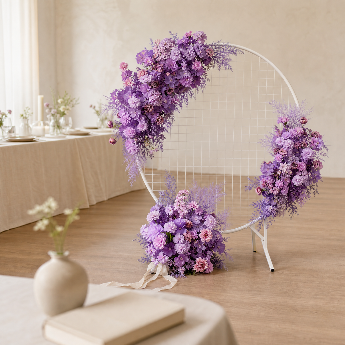 Silk Flower Arch Arrangement – Round Wedding Backdrop Floral Decor Display Stand