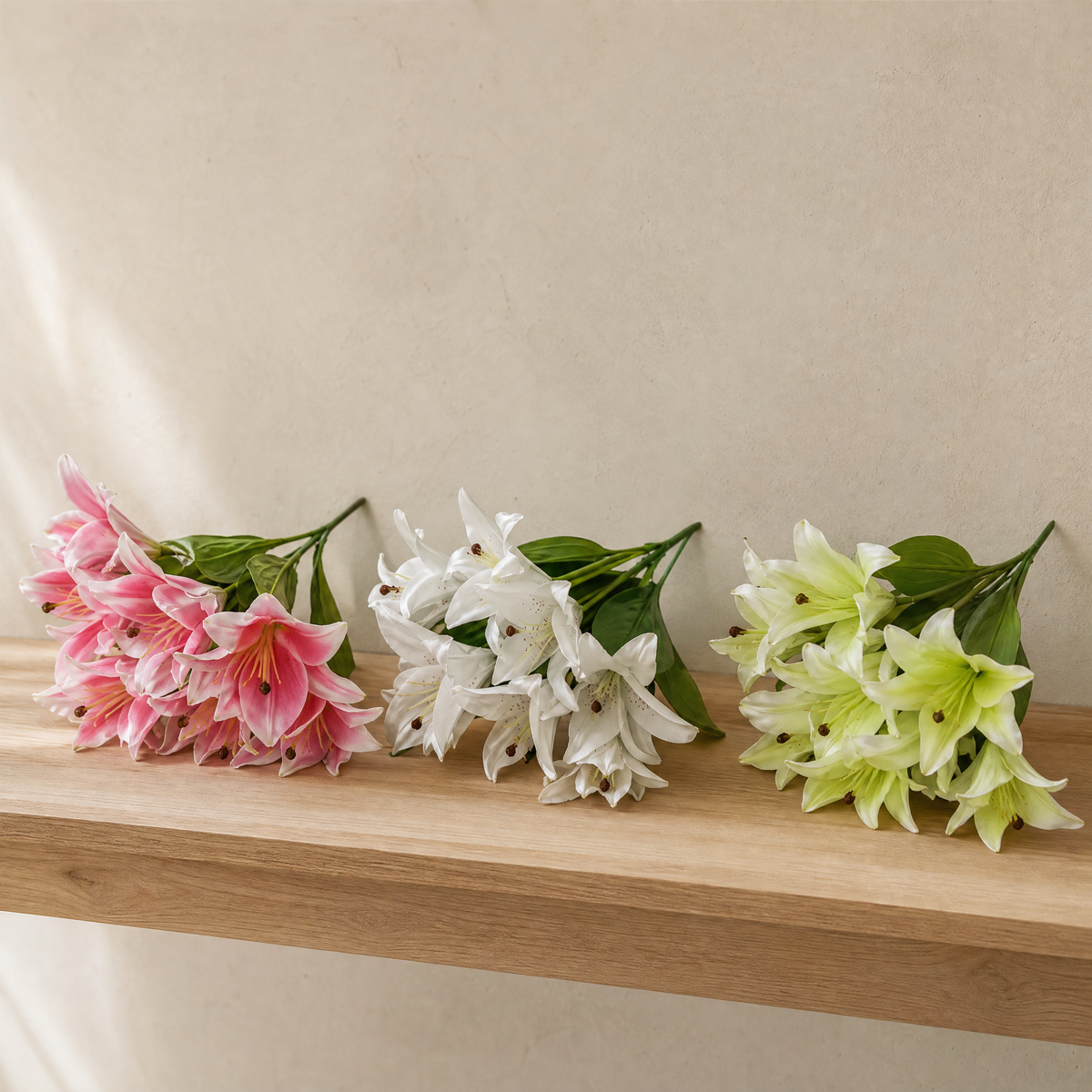 Silk Lily Bouquet – 7 Bloom Faux Floral Stems for Wedding, Home Decor and Gifting