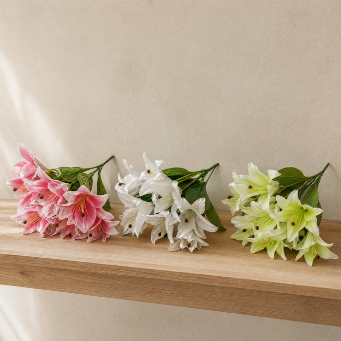Silk Lily Bouquet – 7 Bloom Faux Floral Stems for Wedding, Home Decor and Gifting