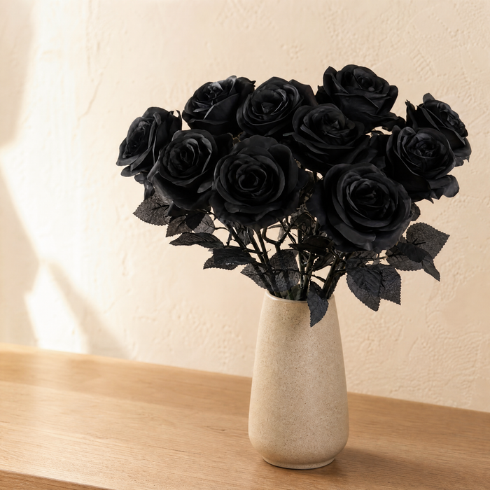 Artificial Black Rose – Silk Artificial Flowers for Gothic Home and Wedding Decor