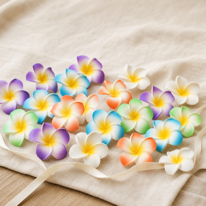 Foam Frangipani Flower Heads 10pcs – Faux Hawaiian Plumeria for Wedding Party Beach Decor