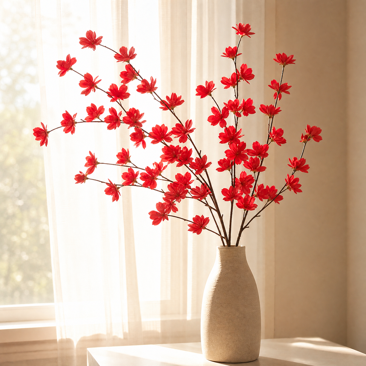 Faux Cherry Blossom Branch – Tall Artificial Sakura Branch for Wedding Home Vase Decor