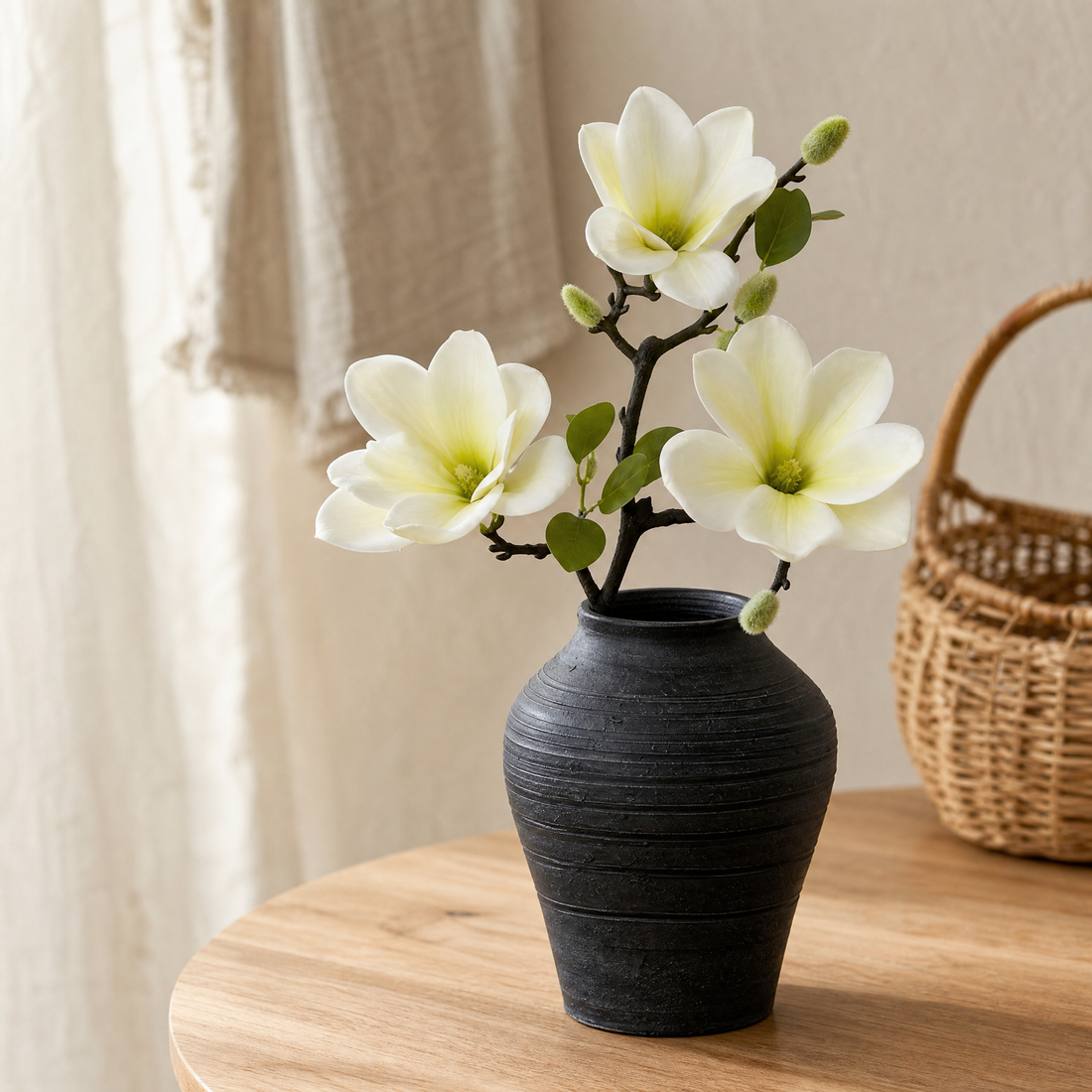 Faux Magnolia Stem – Realistic Single Branch, Home Decor Floral Arrangement