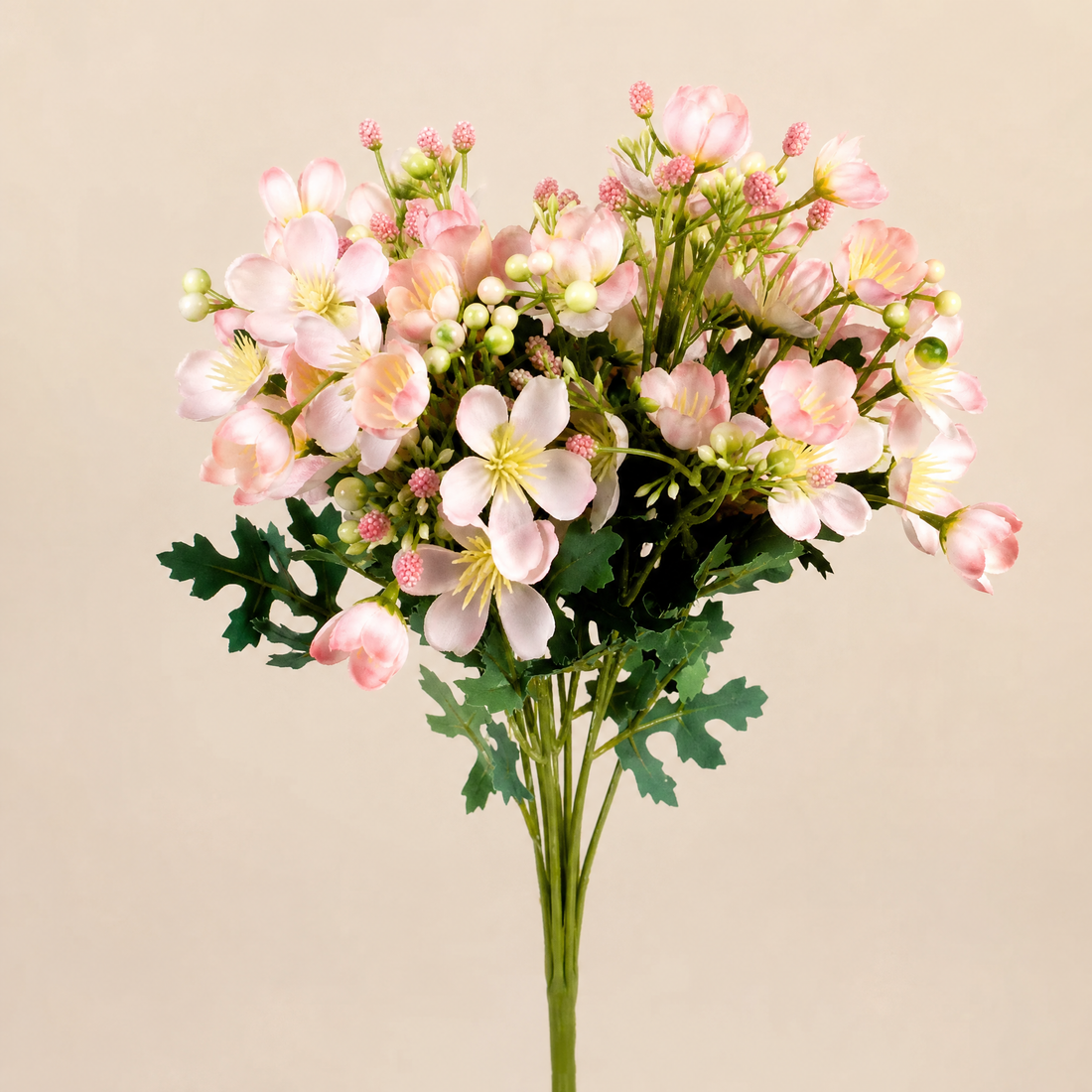 Faux Cherry Blossom Stem – 5-Branch Silk Flower for Wedding Bouquet and Home Decor