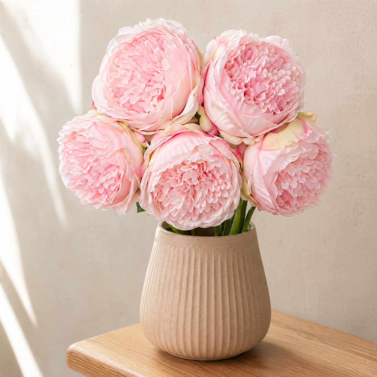 Artificial Peony Bouquet 5 Stems – Silk Faux Flowers Wedding Bridal Home Decor