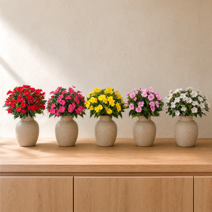 Artificial Impatiens Bouquet – Silk Flower Bush for Wedding Table Home Decor