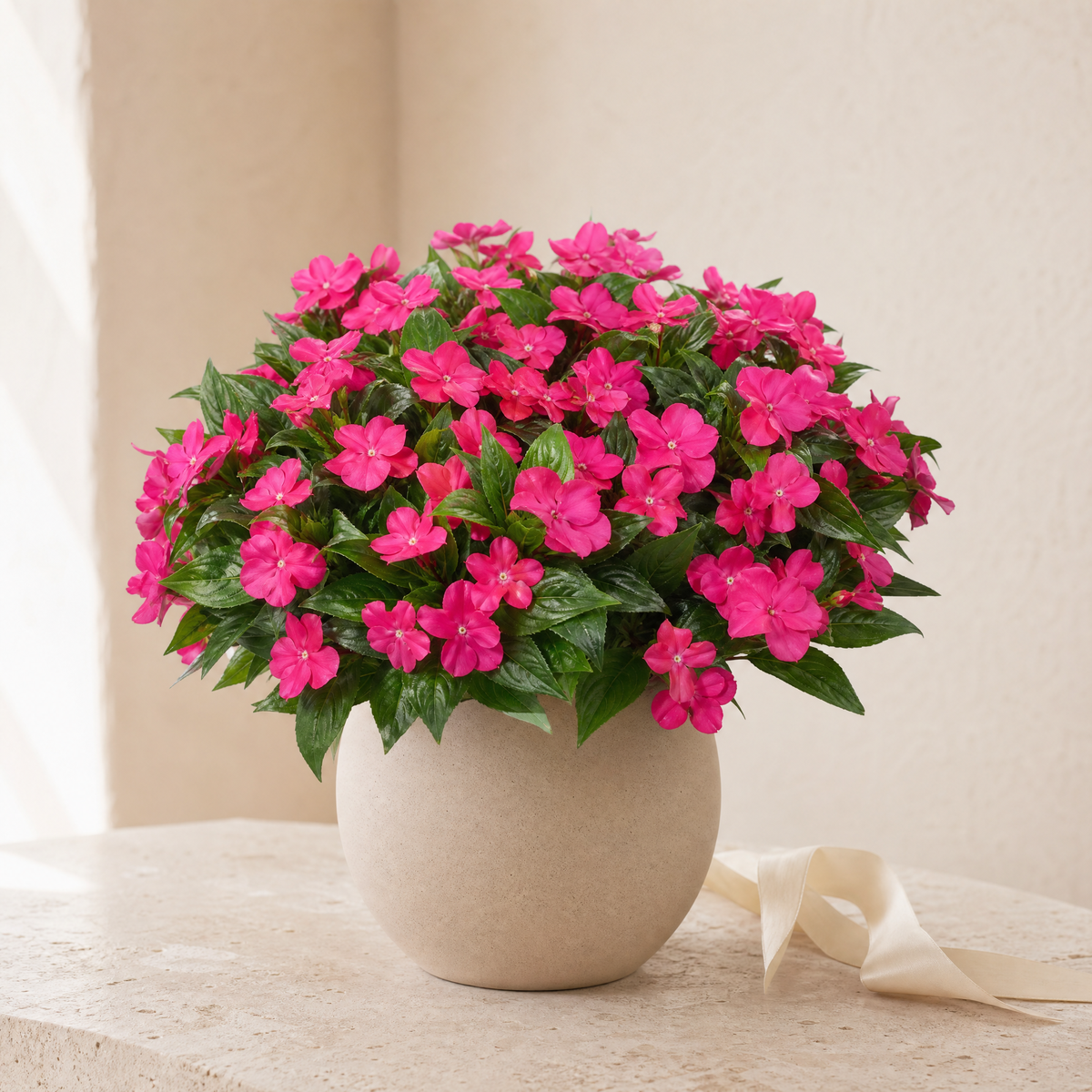 Artificial Impatiens Bouquet – Silk Flower Bush for Wedding Table Home Decor