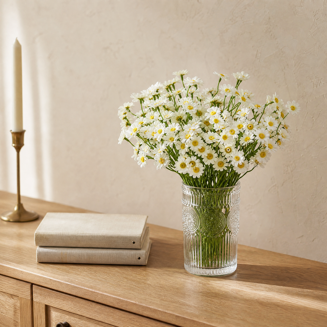 Faux Daisy Stems Set of 12 – 120 Heads Artificial Wildflower Bunch Home Decor