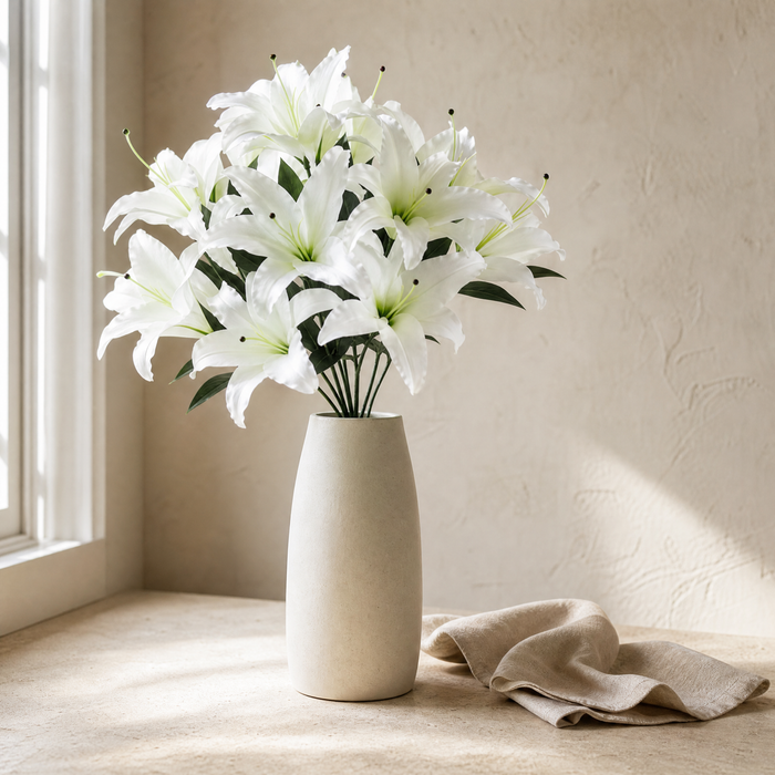 Silk Lily Bouquet 9 Heads – Faux Floral Branch for Wedding Home Decor Gift