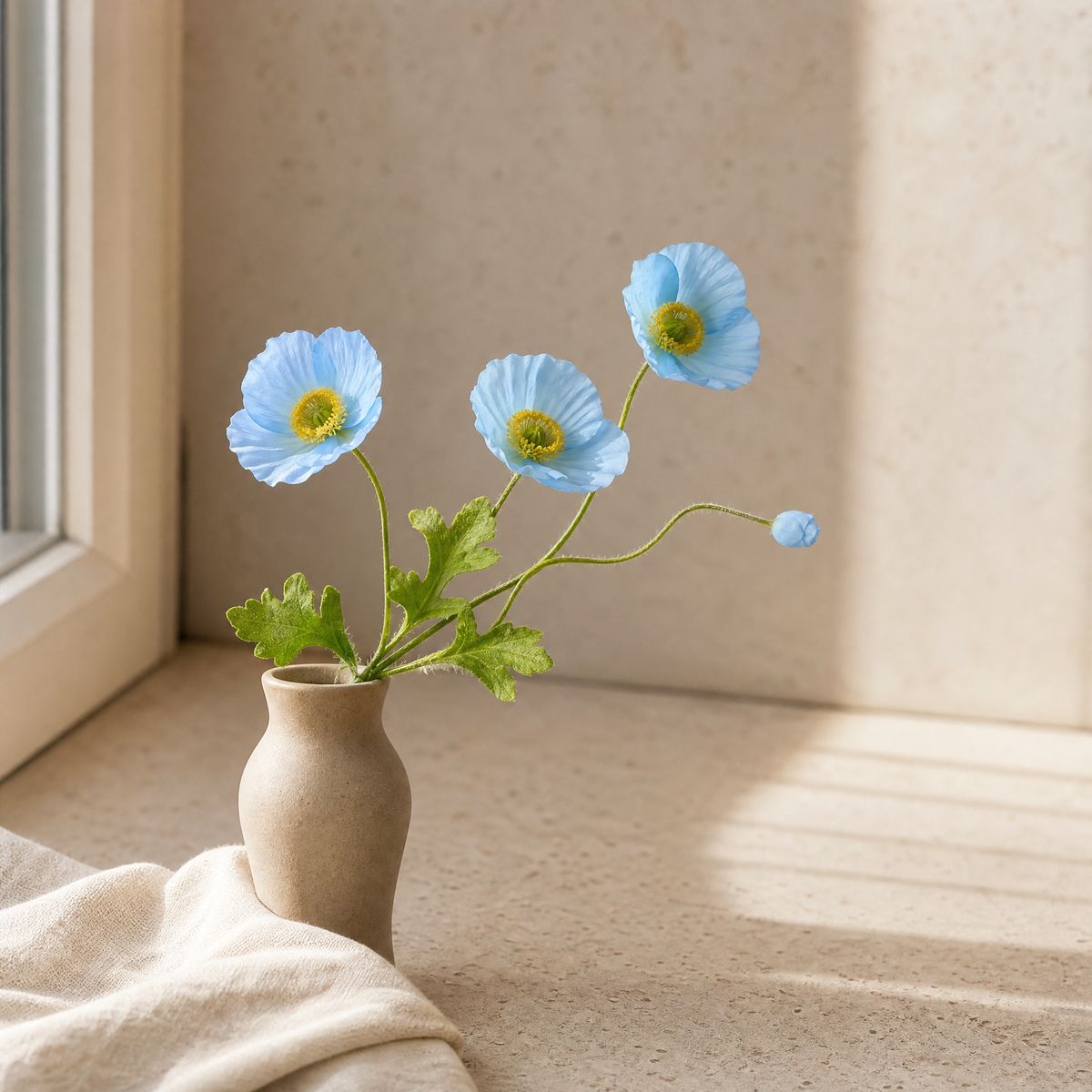 Silk Poppy Stem Faux Flowers – 4 Head Spray for Wedding and Home Decor