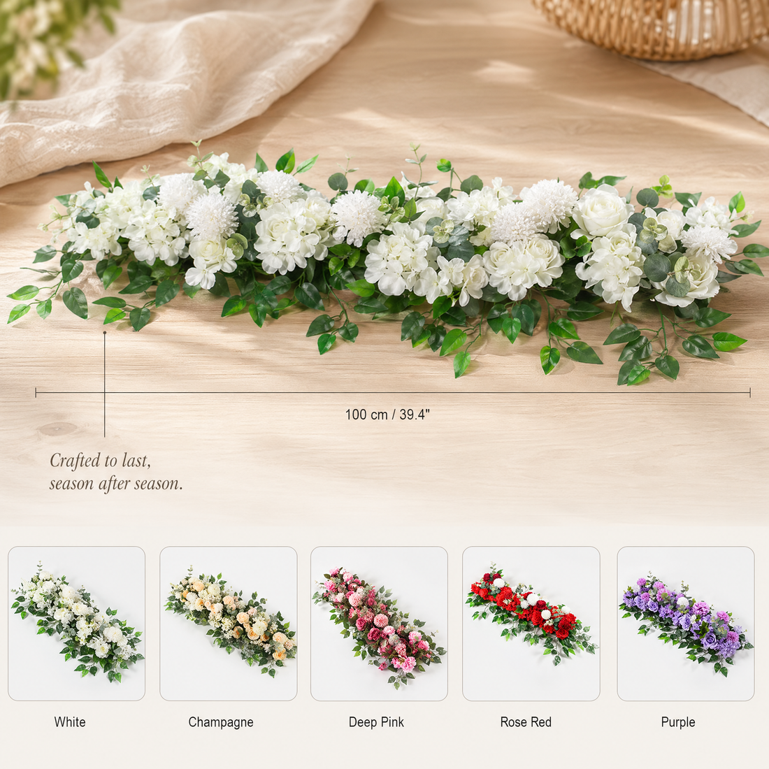 Artificial Flower Row 100cm – Wedding Arch Backdrop Table Centerpiece Floral Decor