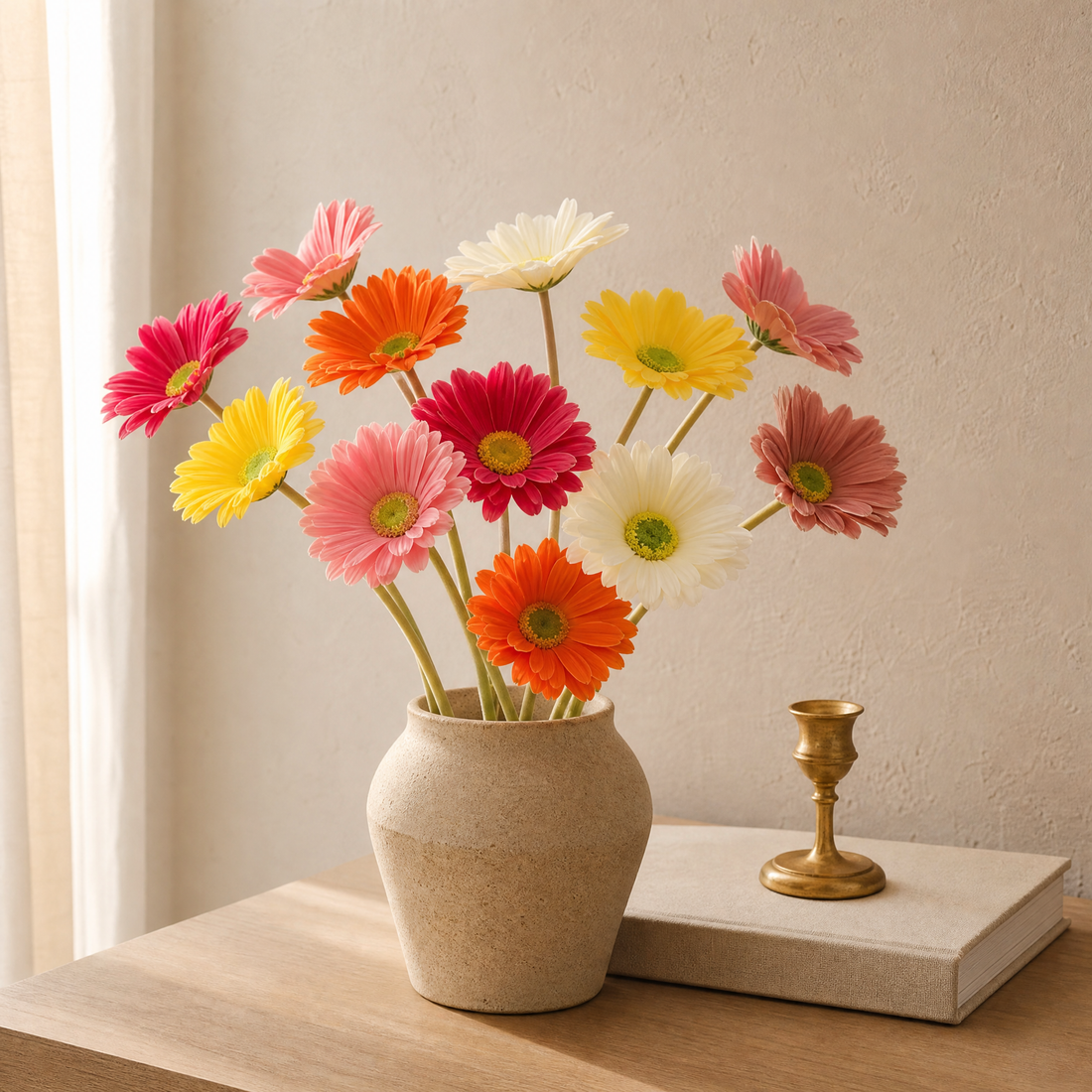 Artificial Gerbera Daisy Stems  – Faux PU Flowers for Wedding Home Office Decor