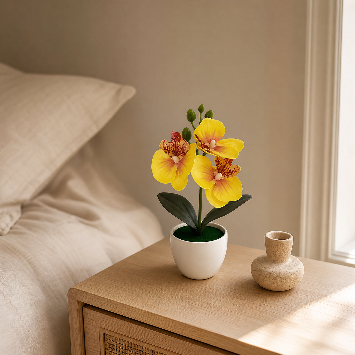 Faux Orchid Bonsai Pot – Mini Silk Phalaenopsis Desktop Decor Home Office Gift