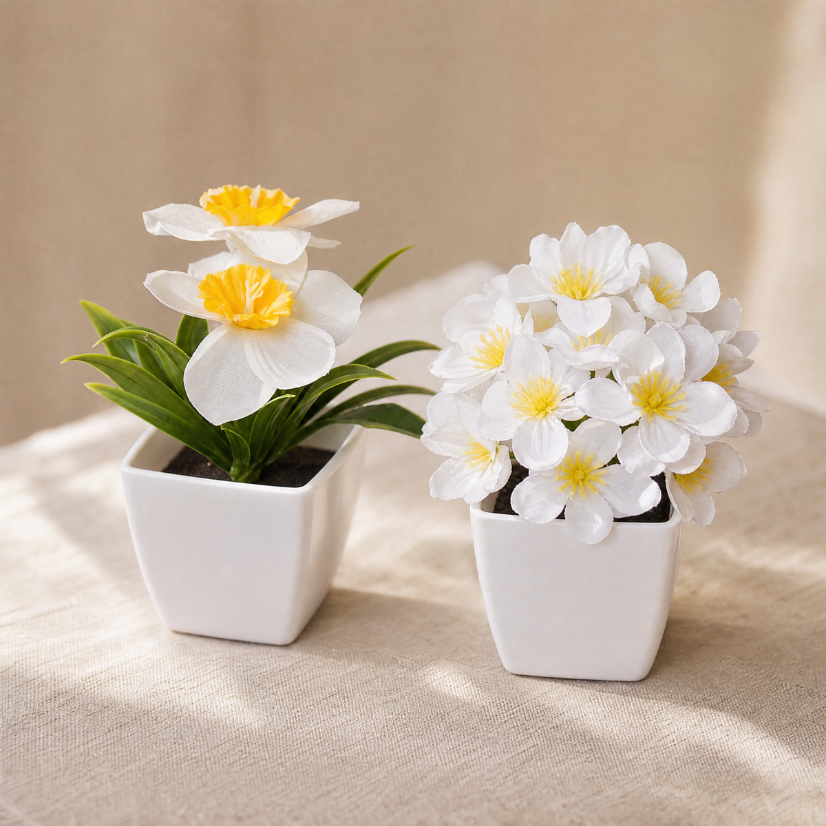 Artificial Potted Plants Set of 6 – Faux Succulents and Florals in White Pots