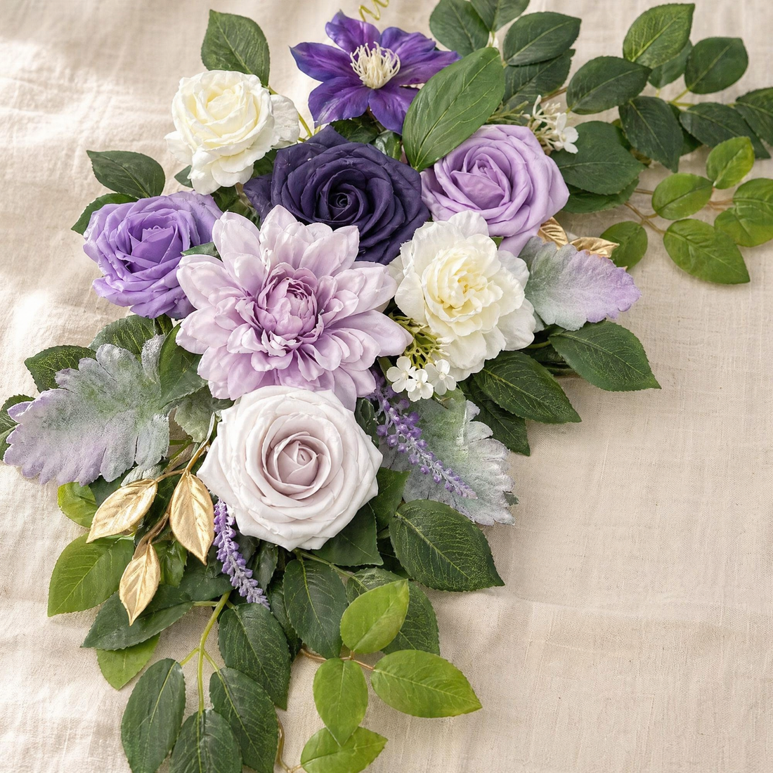 Faux Floral Wedding Sign Swag Set – Purple Rose Arch Flowers, Silk Welcome Decor