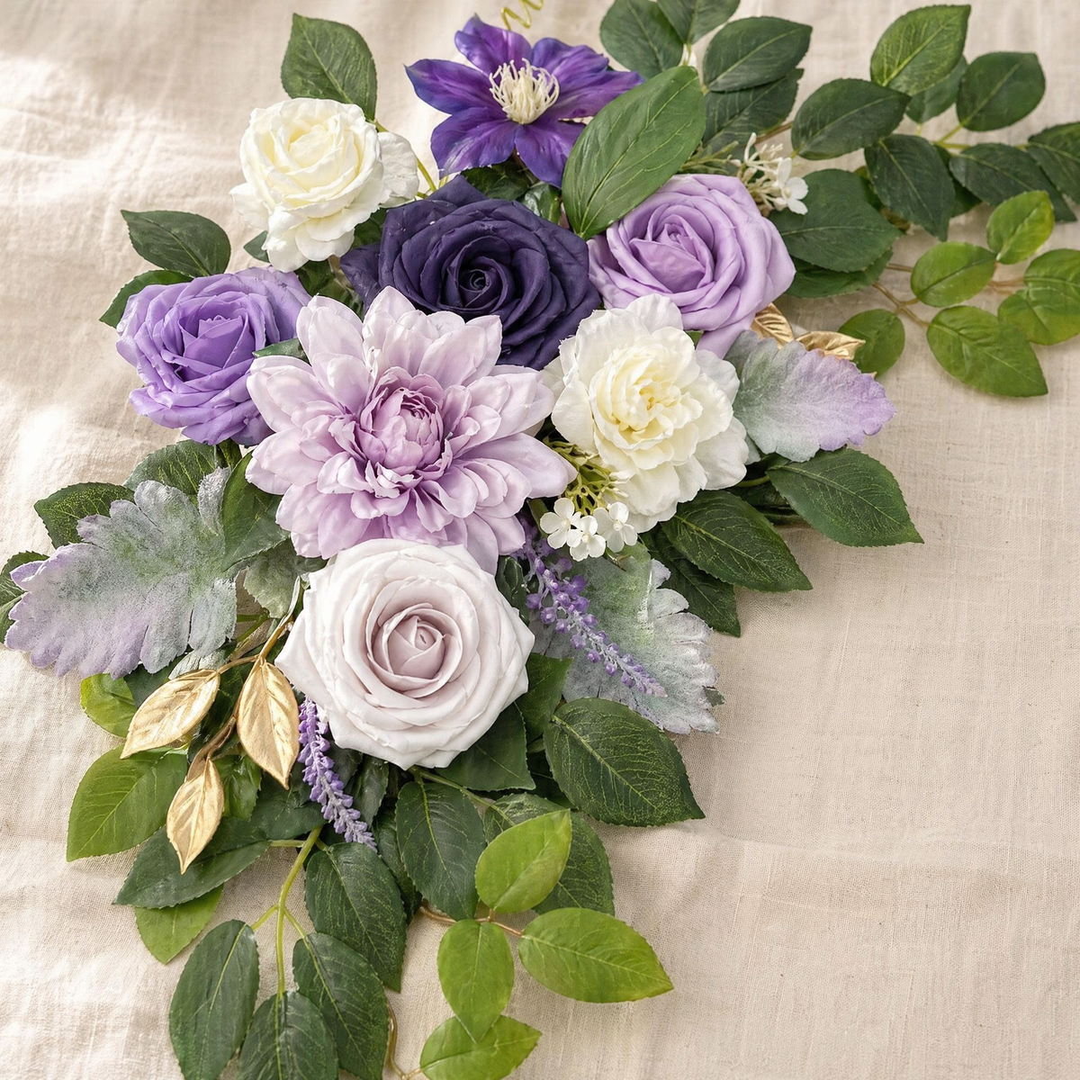 Faux Floral Wedding Sign Swag Set – Purple Rose Arch Flowers, Silk Welcome Decor