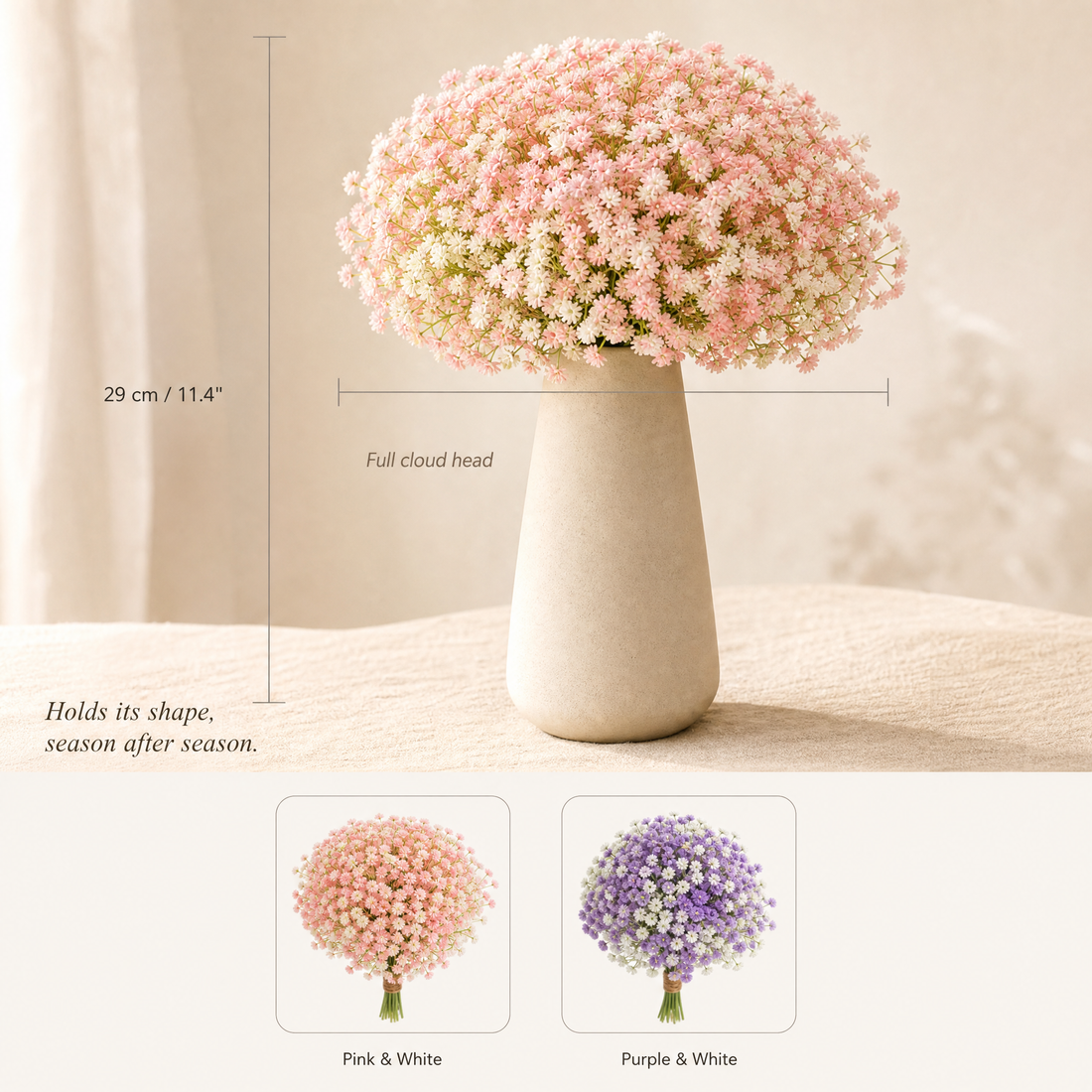 Faux Gypsophila Bouquet – Artificial Baby Breath Flowers for Wedding, Bridal and Home Decor