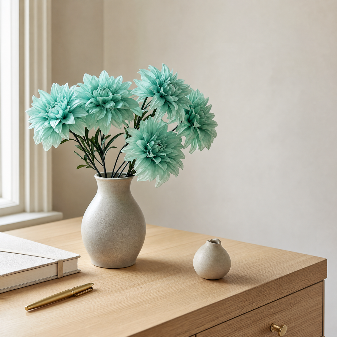 Faux Dahlia Bouquet 7 Heads – Faux Flowers for Wedding Table Centerpiece Home Decor