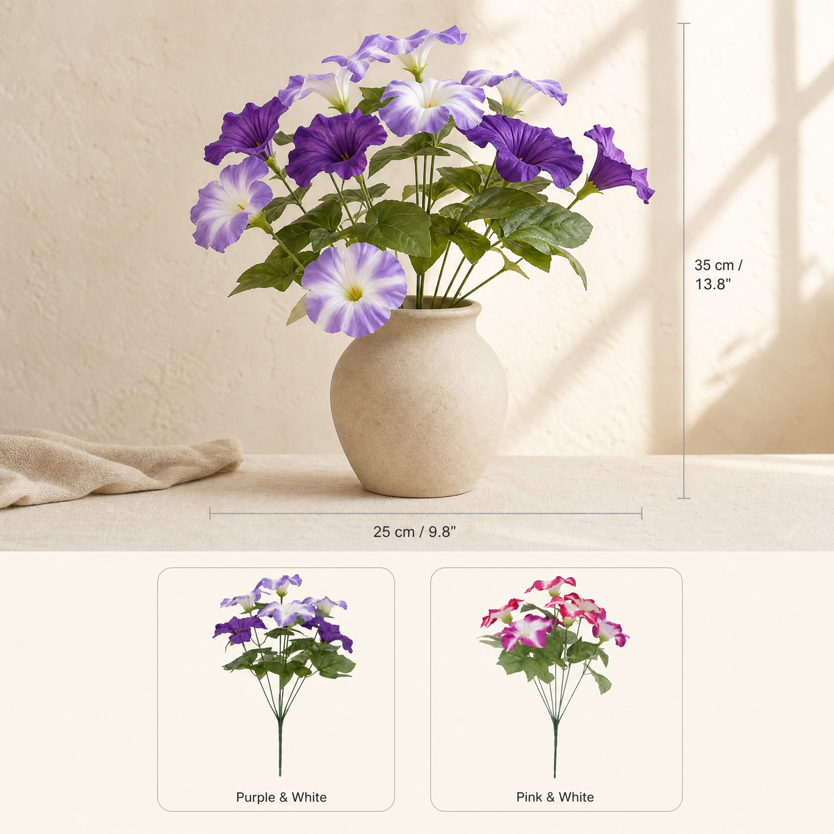 Artificial Petunia Flowers  – Faux Silk Outdoor Garden Balcony Decor