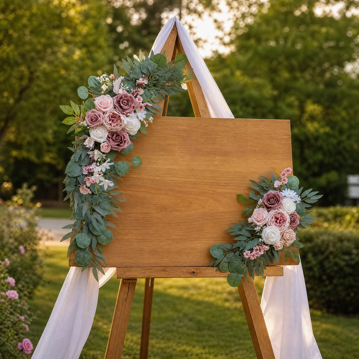 Faux Rose Arch Swag Set – Dusty Pink Silk Flowers Wedding Arch Decor Eucalyptus