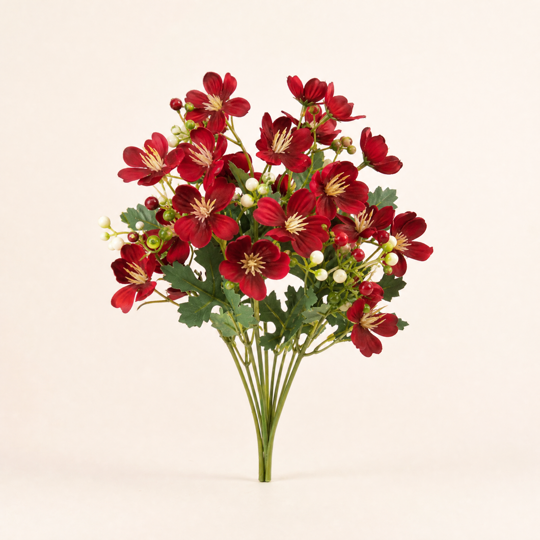 Faux Cherry Blossom Stem – 5-Branch Silk Flower for Wedding Bouquet and Home Decor