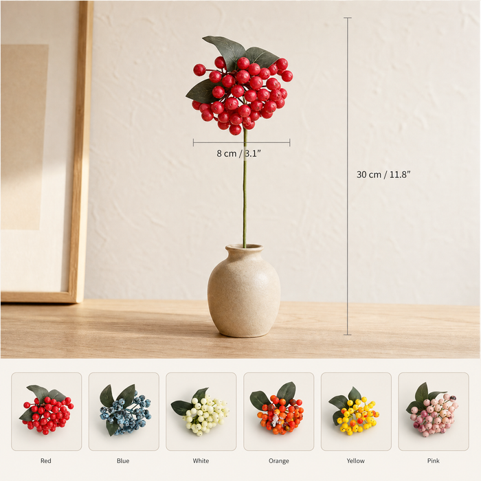 Faux Berry Stem Bunch – Artificial Fruit Pick for Wreaths and Holiday Decor