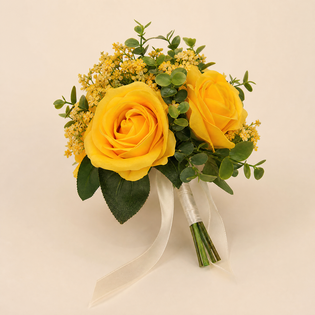 Faux Rose Bouquet with Gypsophila – Silk Wedding Flowers Home Table Decor