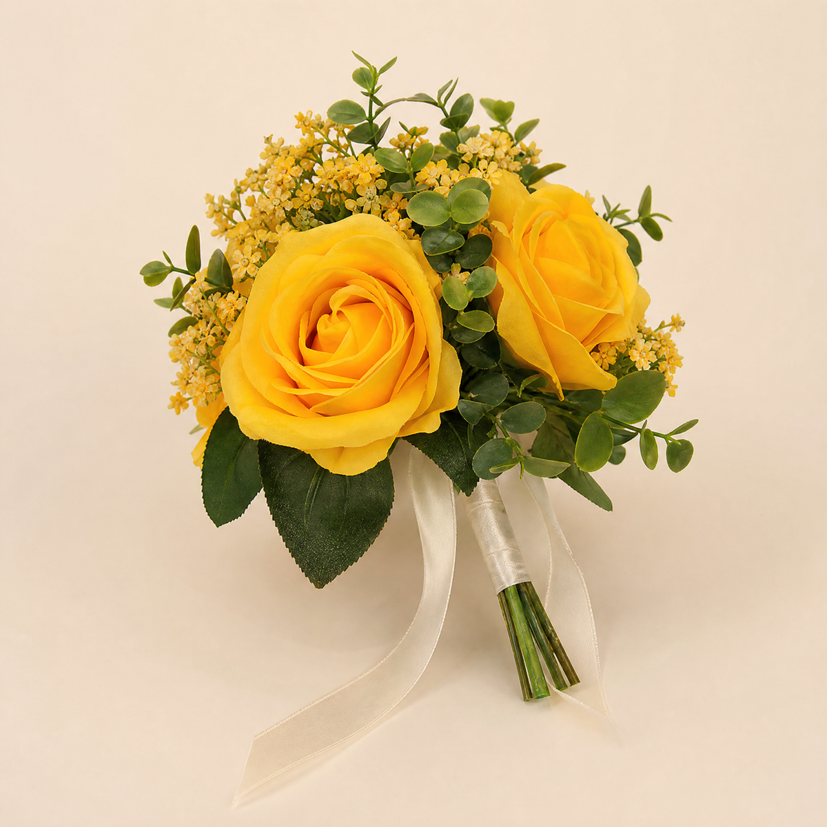 Faux Rose Bouquet with Gypsophila – Silk Wedding Flowers Home Table Decor