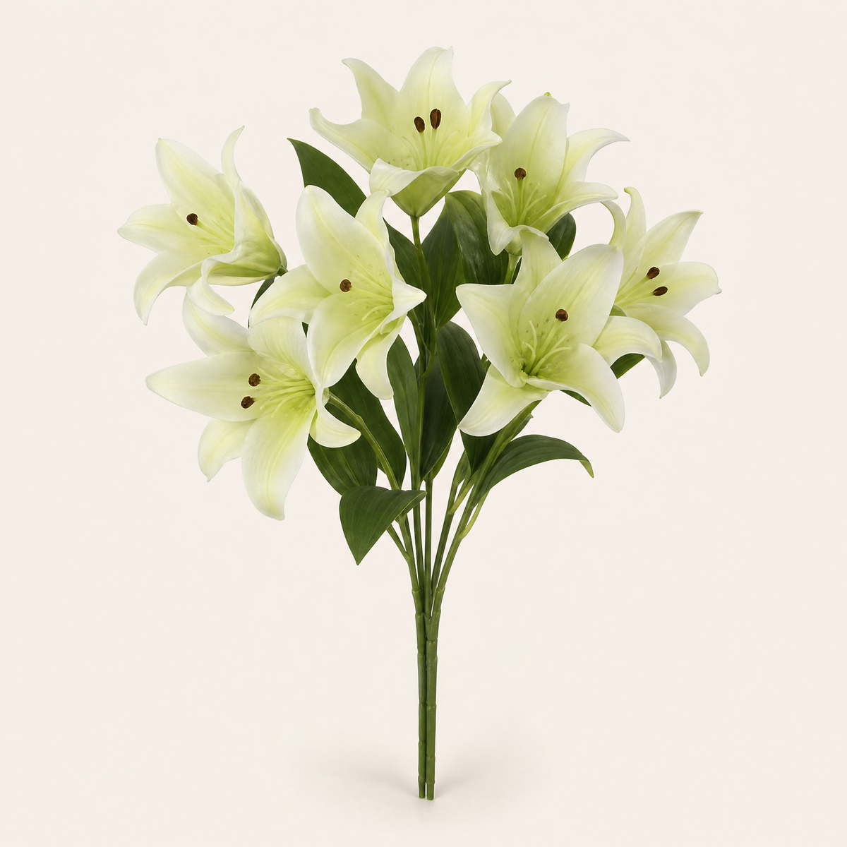Silk Lily Bouquet – 7 Bloom Faux Floral Stems for Wedding, Home Decor and Gifting