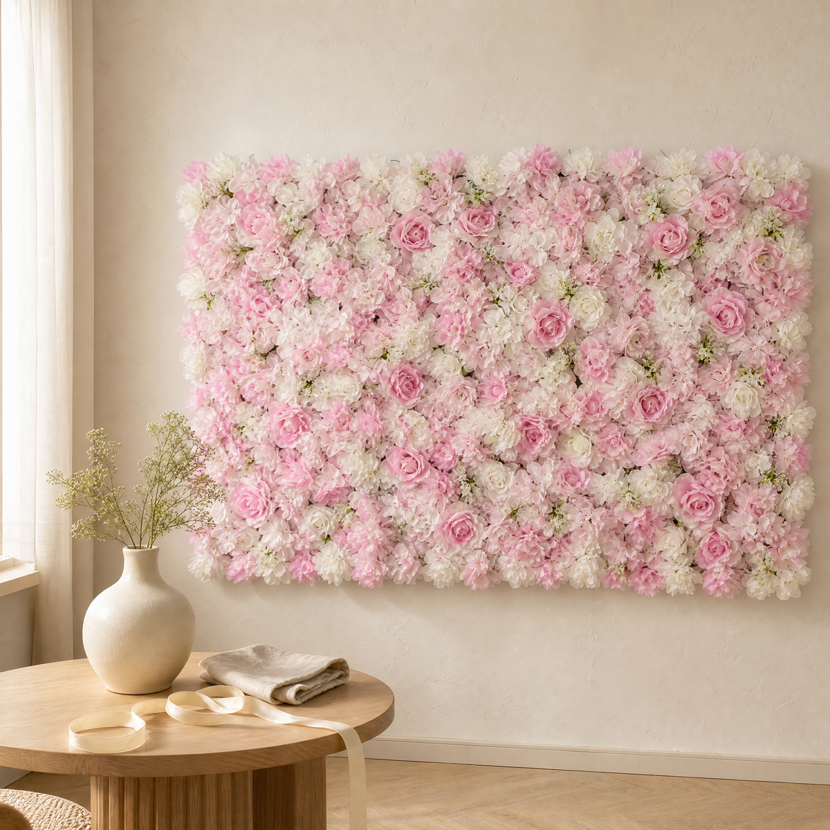 Silk Flower Wall Panel – Faux Floral Backdrop for Wedding Party Home Decor 60x40cm