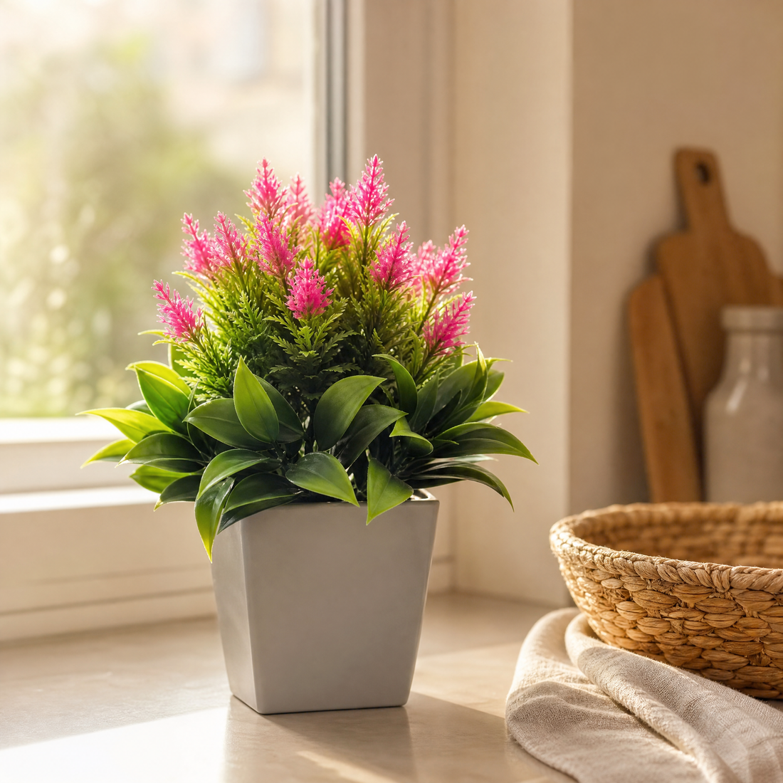 Faux Potted Bonsai Plant – Silk Flower Arrangement for Desk, Shelf, Home Decor