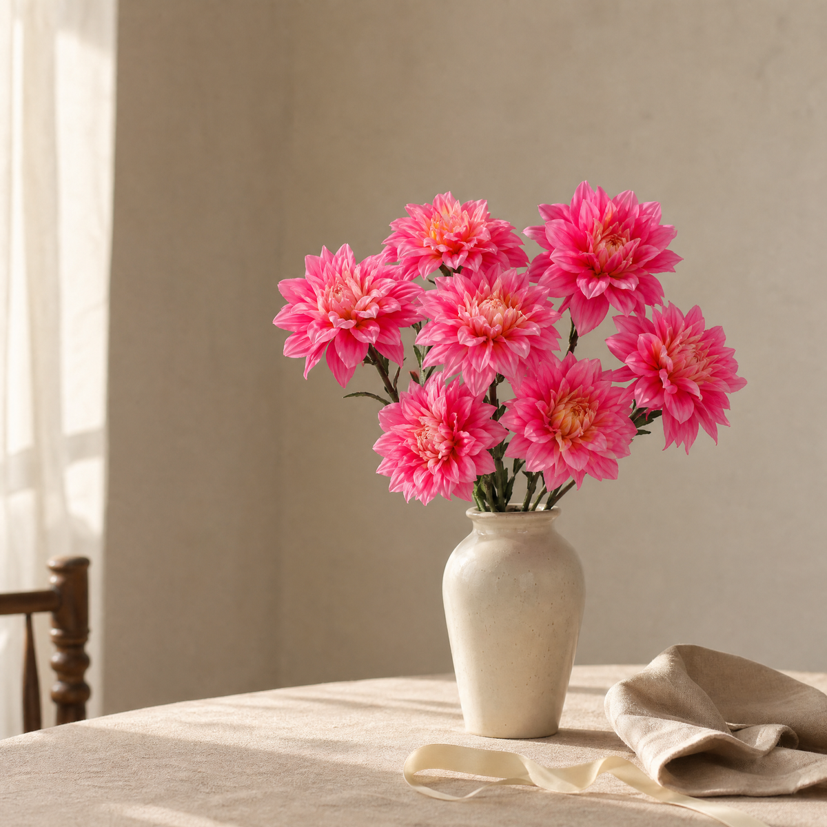 Faux Dahlia Bouquet 7 Heads – Faux Flowers for Wedding Table Centerpiece Home Decor