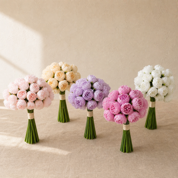 Artificial Peony Bouquet 27 Stems – Silk Fake Flowers for Vase Home Wedding Decor