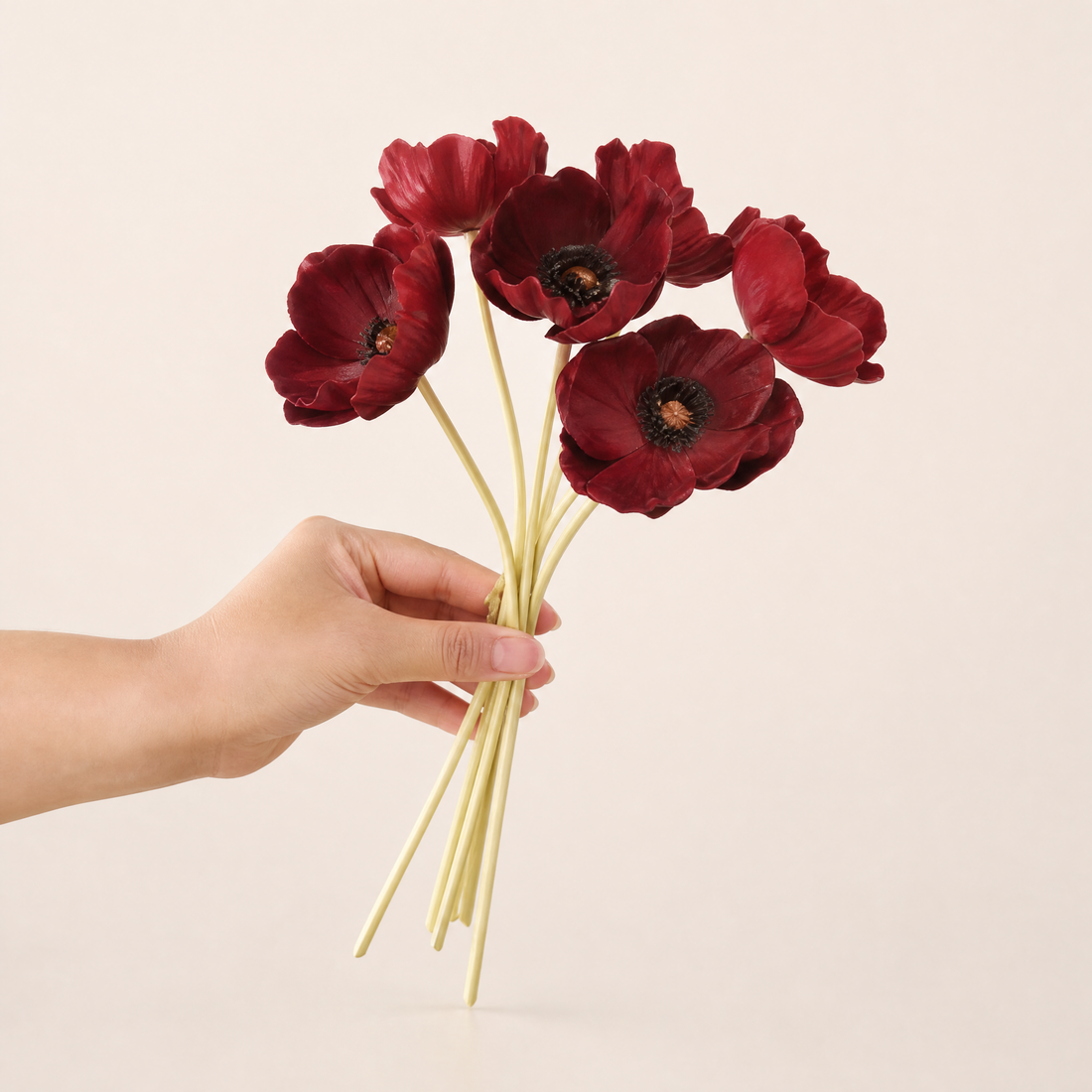 Faux Poppy Bouquet – PU Artificial Flowers for Wedding, Bridal, Home Decor