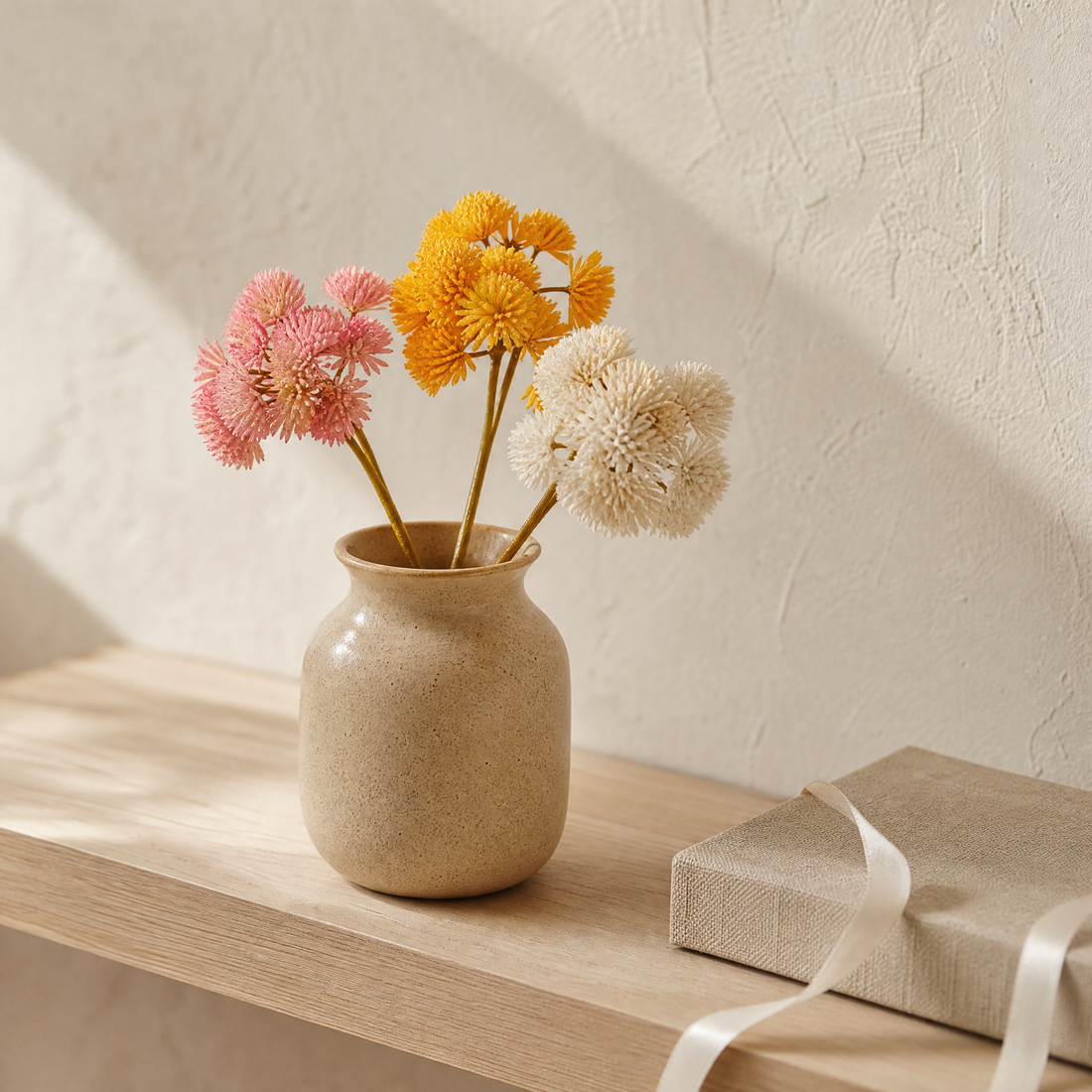 Faux Mimosa Stem – PU Cone Flower Pick for Home Decor and Floral Arrangements