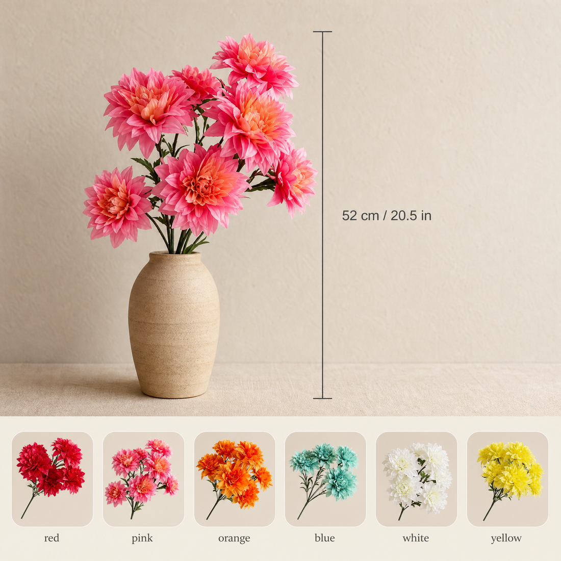 Faux Dahlia Bouquet 7 Heads – Faux Flowers for Wedding Table Centerpiece Home Decor