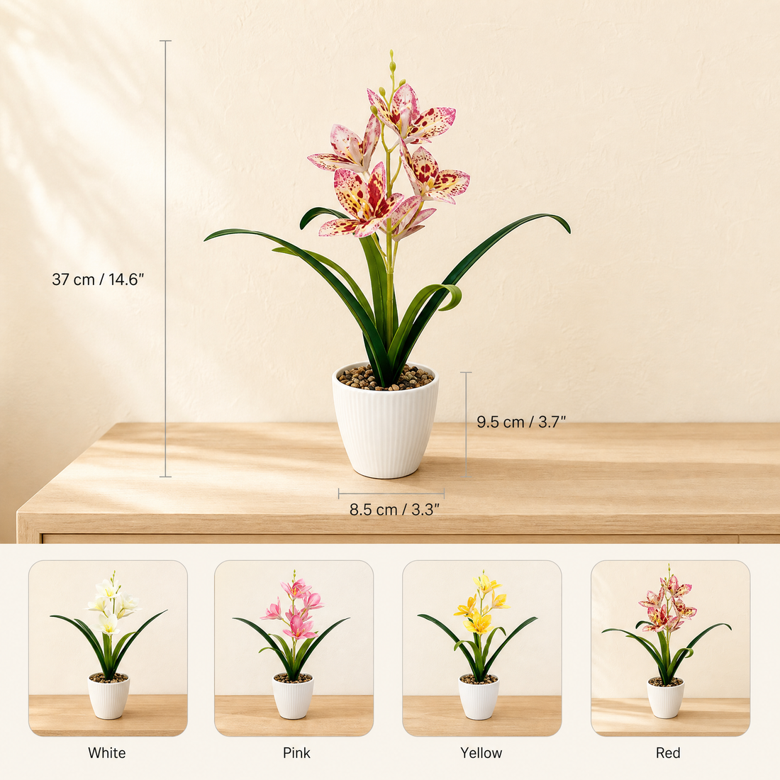 Faux Orchid in Stone Pot – Silk Bloom for Home, Study or Living Room Decor