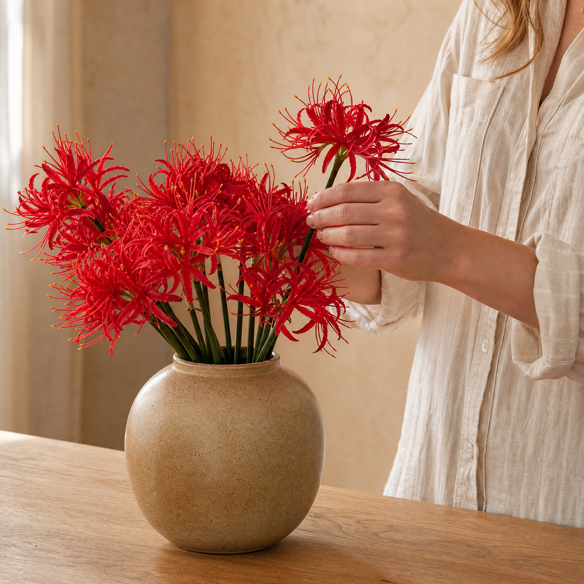 Artificial Higanbana Stem – Real Touch Silk Faux Equinox Flower Branch Home Decor
