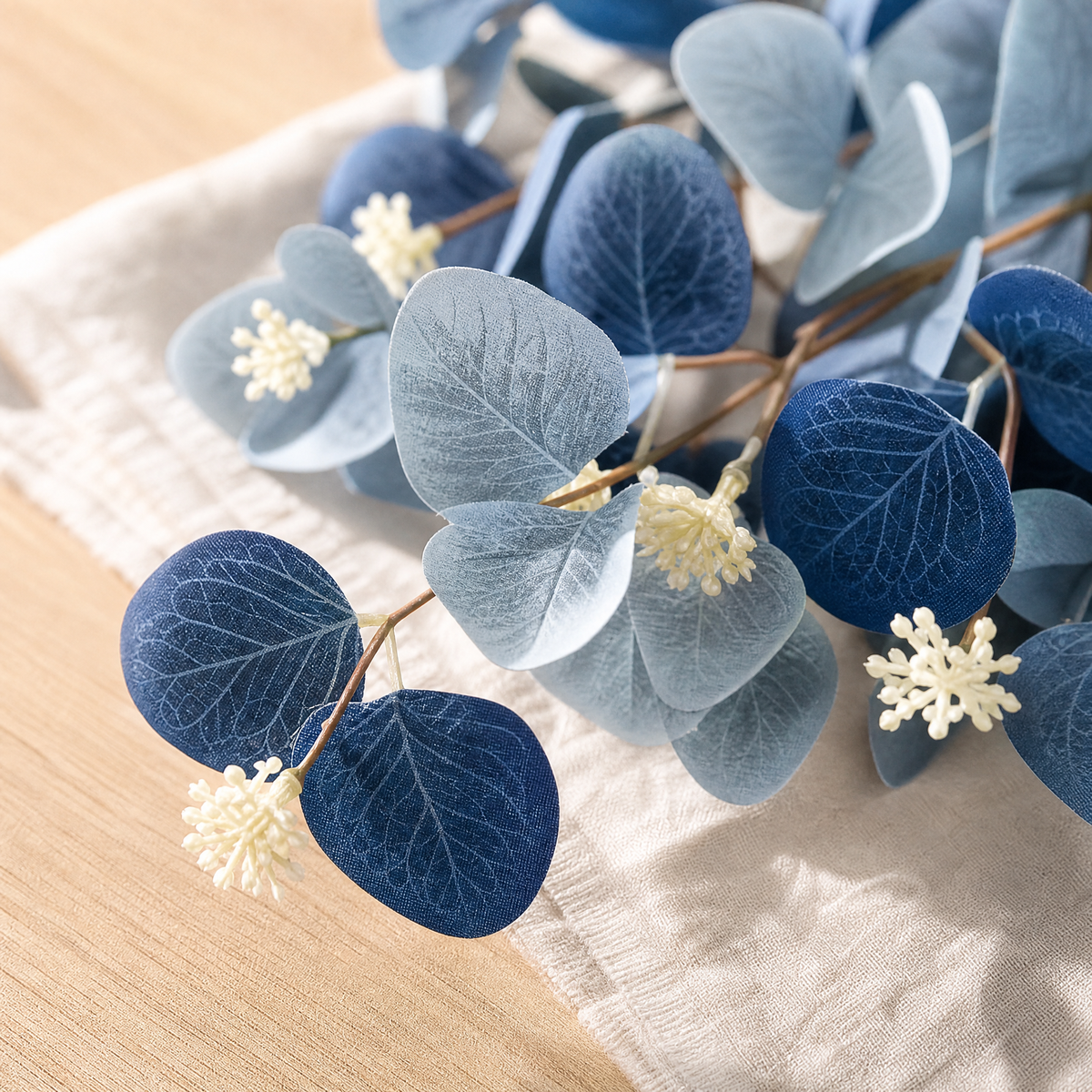Faux Eucalyptus Stems – Blue Artificial Greenery Spray for Vase and Home Decor