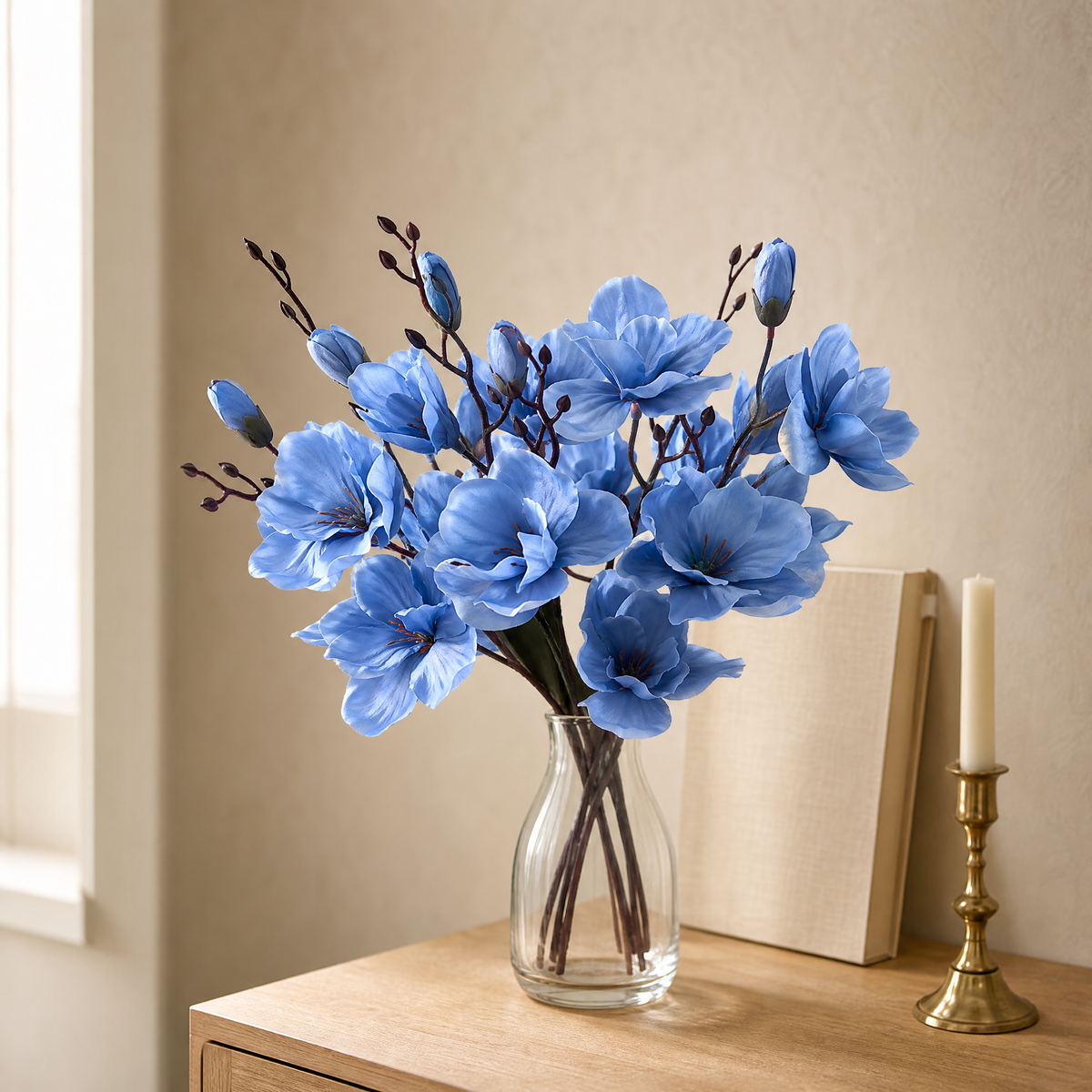 Faux Magnolia Stem Bouquet – 20 Head Silk Flower Arrangement Wedding Table Decor