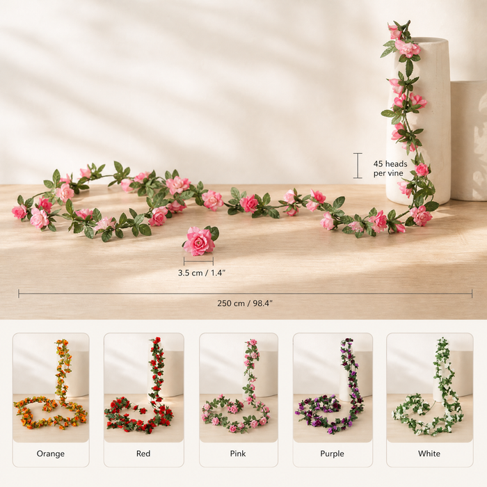 Artificial Rose Vine Garland – 250cm Faux Floral Arch Wedding Home Decor 45 Heads