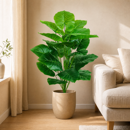 Artificial Tropical Plant Stem 100cm – 18 Leaf Faux Taro for Indoor Living Room Decor