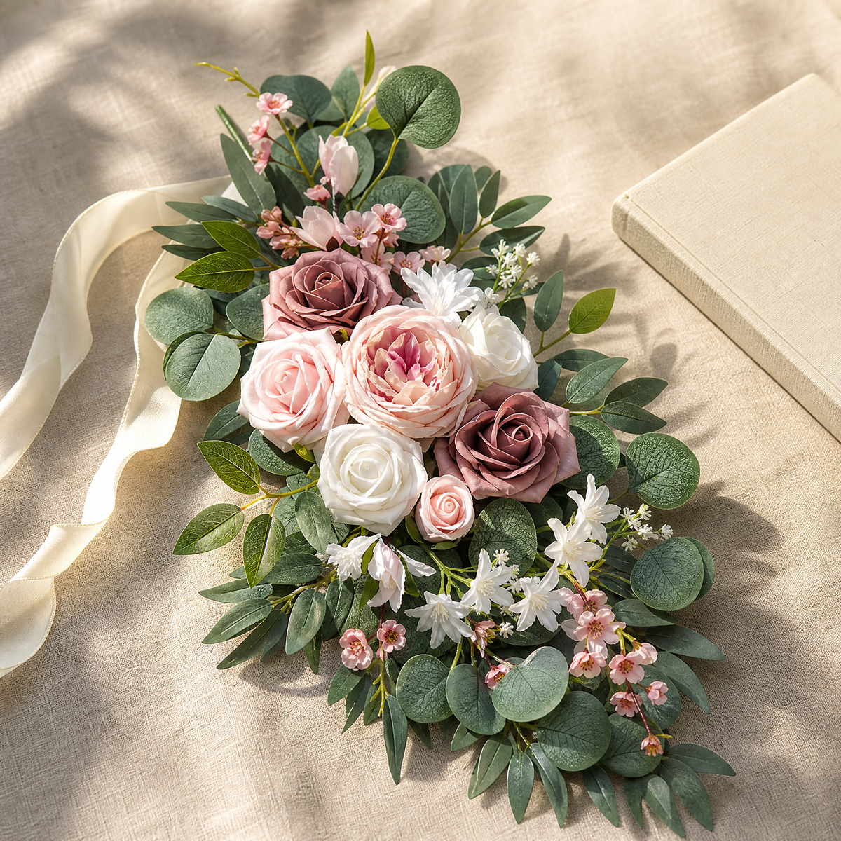 Faux Rose Arch Swag Set – Dusty Pink Silk Flowers Wedding Arch Decor Eucalyptus