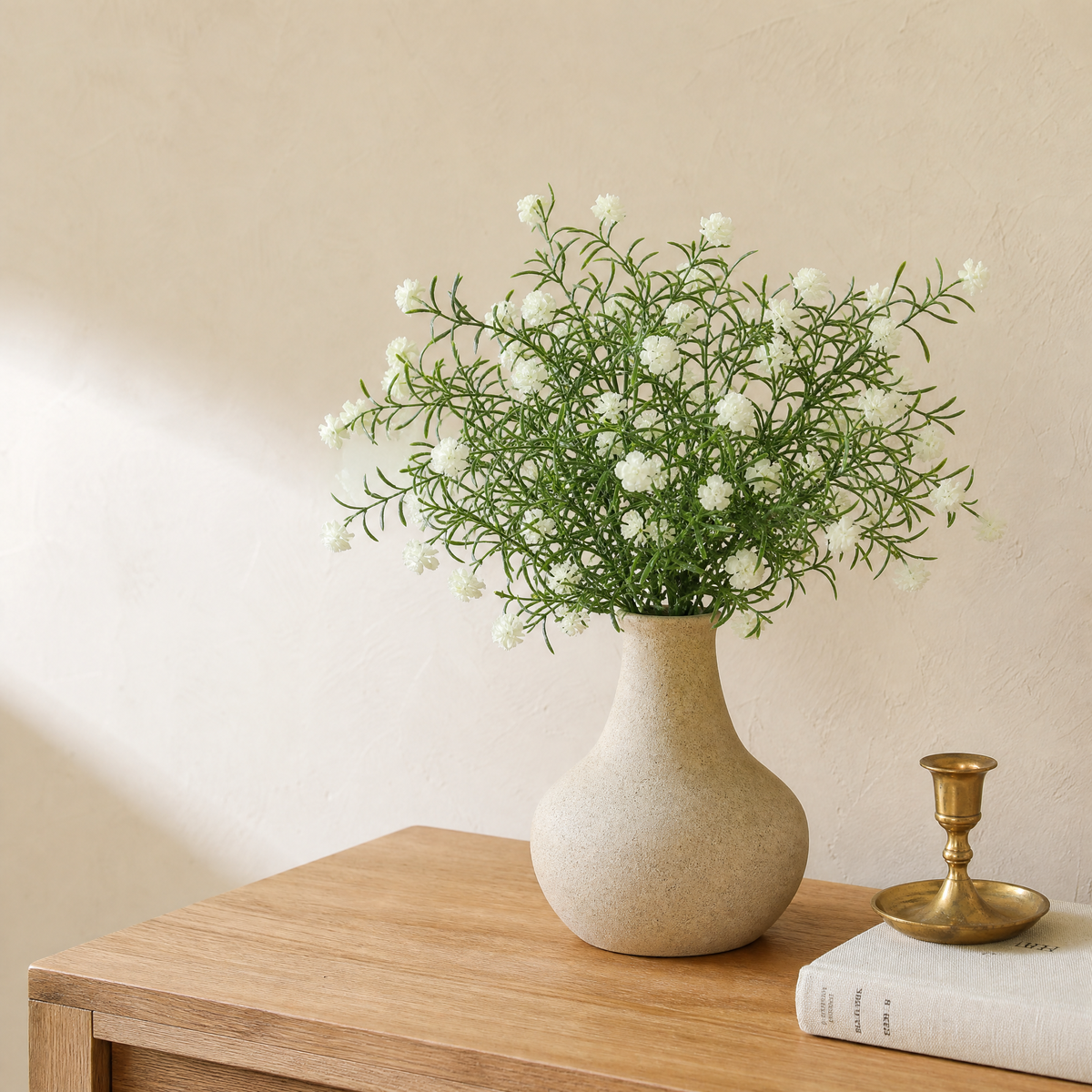 Faux Plum Blossom Stem – Artificial Wildflower Spray for Home and Wedding Decor