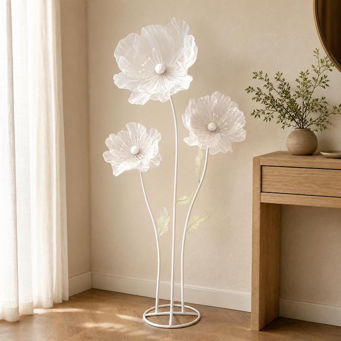 Giant Faux Poppy Floor Arrangement – Mesh Silk Flower Wedding Event Display Decor